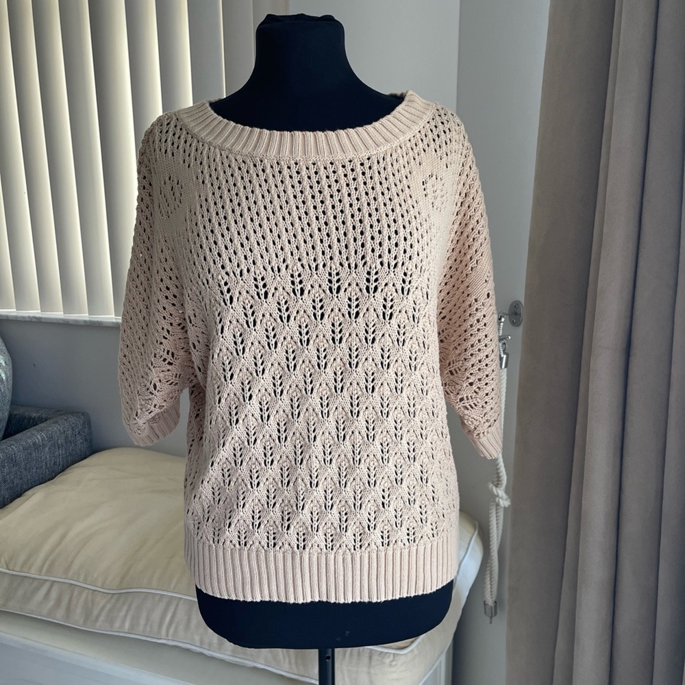 Forever 21 XXI Tan Open Knit Pointelle Cotton Blend Sweater S